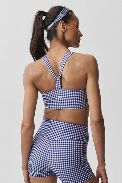 Airlift Gingham Sleek Bra Tank - Navy Gingham